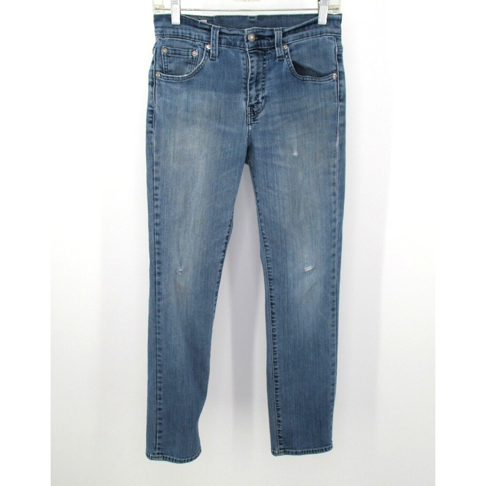 LEVI'S Premium 511 Jeans Men Size 29 x 30 Blue Slim Fit Stretch Distressed BIG E